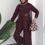 Zaira Fiyonklu Poplin İkili Takım - Mürdüm