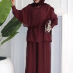 Güpür Yakalı Pelerin Vual İkili Takım - Mürdüm