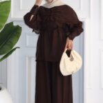 Güpür Yakalı Pelerin Vual İkili Takım - Kahverengi