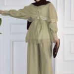 Güpür Yakalı Pelerin Vual İkili Takım - Yeşil