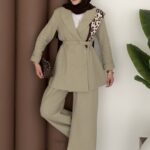 Natural Keten İkili Takım - Yağyeşil