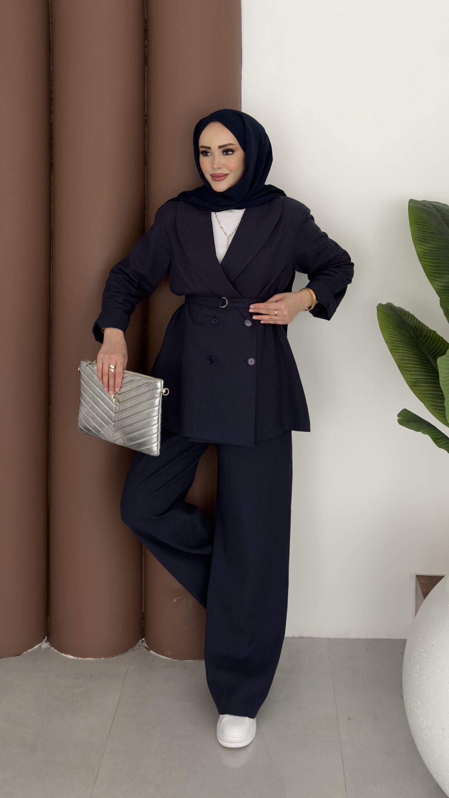 img_0499-2 Natural Keten İkili Takım - Lacivert - Görsel 1