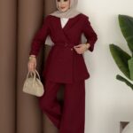 Natural Keten İkili Takım - Bordo