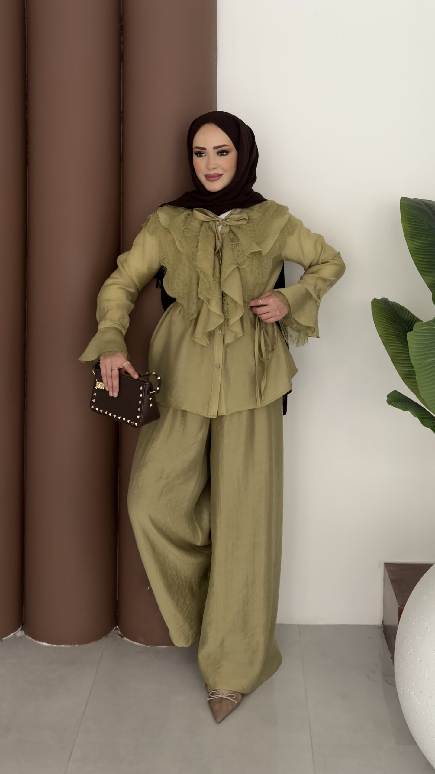 img_0898 Juliet Dantelli Vual İkili Takım - Yağyeşil - Görsel 1