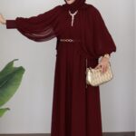 Pelerin Kemerli Şifon Tulum - Bordo