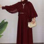 Pelerin Kemerli Şifon Tulum - Bordo