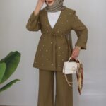 Shine Keten Ceket İkili Takım - Haki