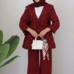 Shine Keten Ceket İkili Takım - Bordo