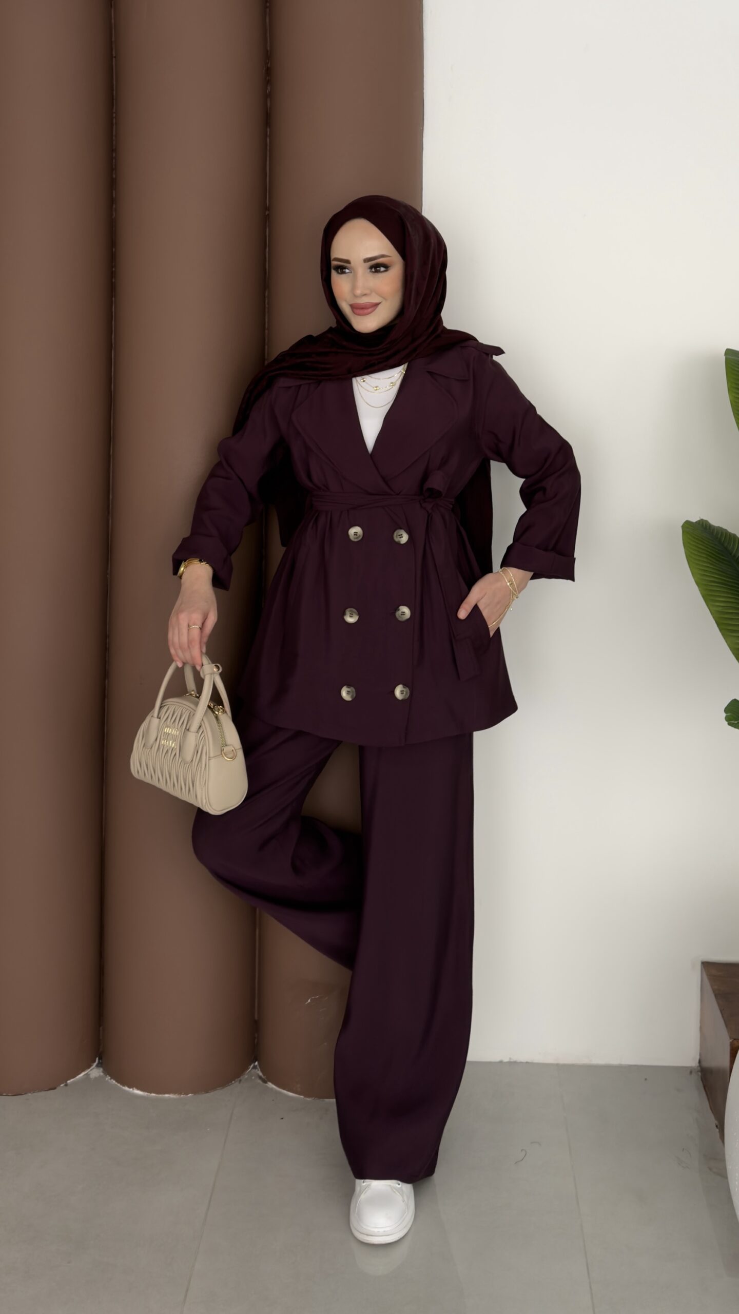 img_1564 Fresh Modal Trenç İkili Takım - Mürdüm - Görsel 1