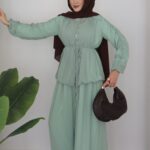 Pera Şifon Düğmeli İkili Takım - Mint