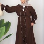 Summer Müslin Püskül Elbise - Kahverengi