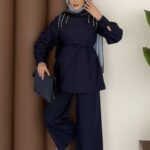 Swaroski Taşlı İkili Takım - Lacivert