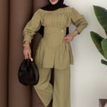 Diana Kraş Poplin İkili Takım - Yağyeşil