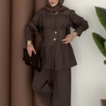 Diana Kraş Poplin İkili Takım - Kahverengi