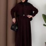 Ekose Çizgili Etek İkili Takım - Bordo