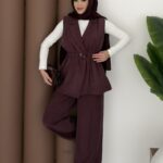 Marka Muadili Yelekli İkili Takım - Bordo