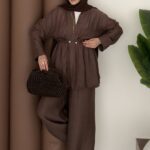 Bohem İncili Müslin İkili Takım - Kahverengi