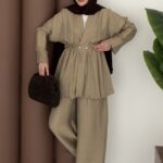 Bohem İncili Müslin İkili Takım - Haki