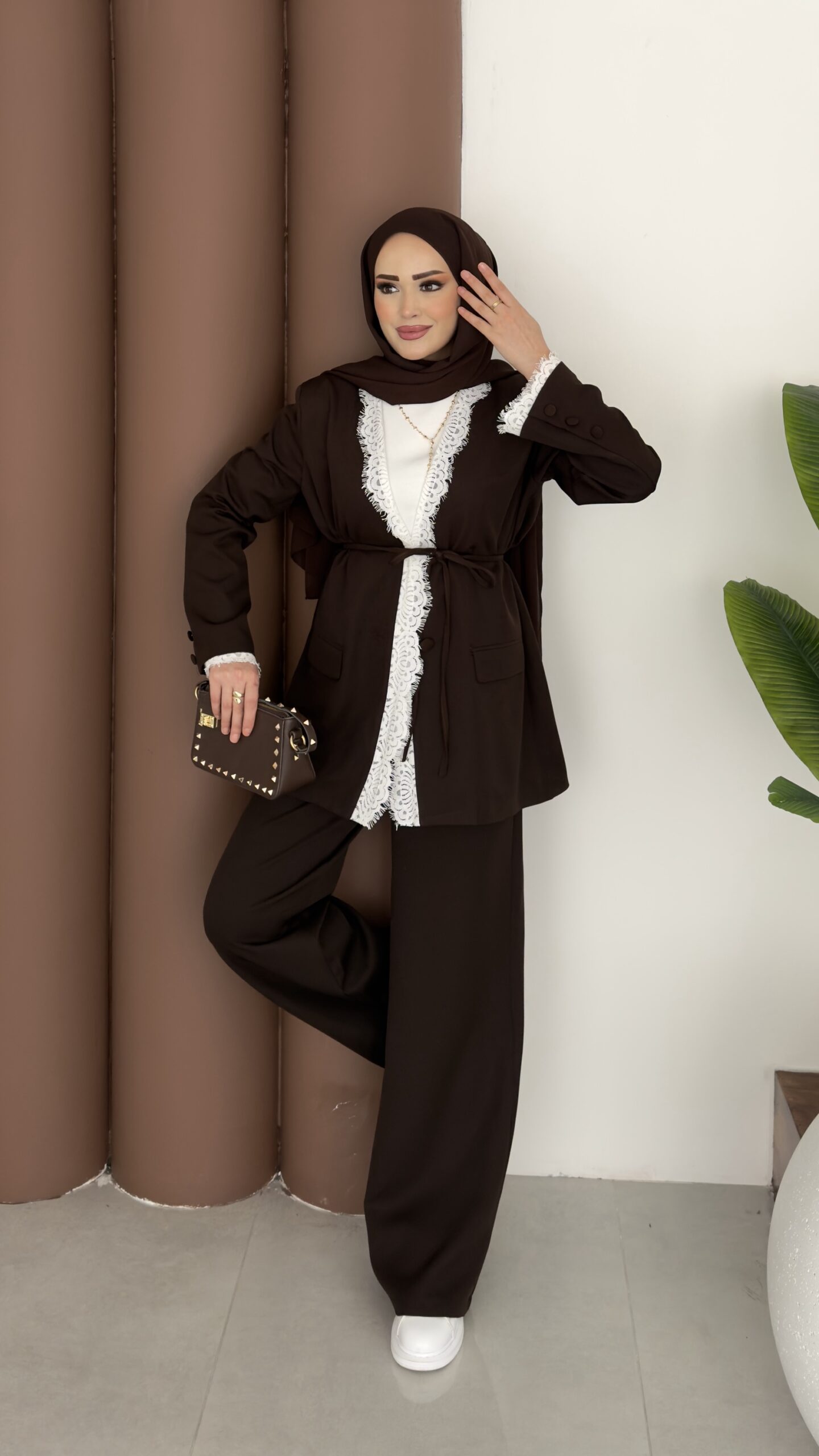 img_9284 Tylor Dantelli Dabıl İkili Takım - Kahverengi - Görsel 1