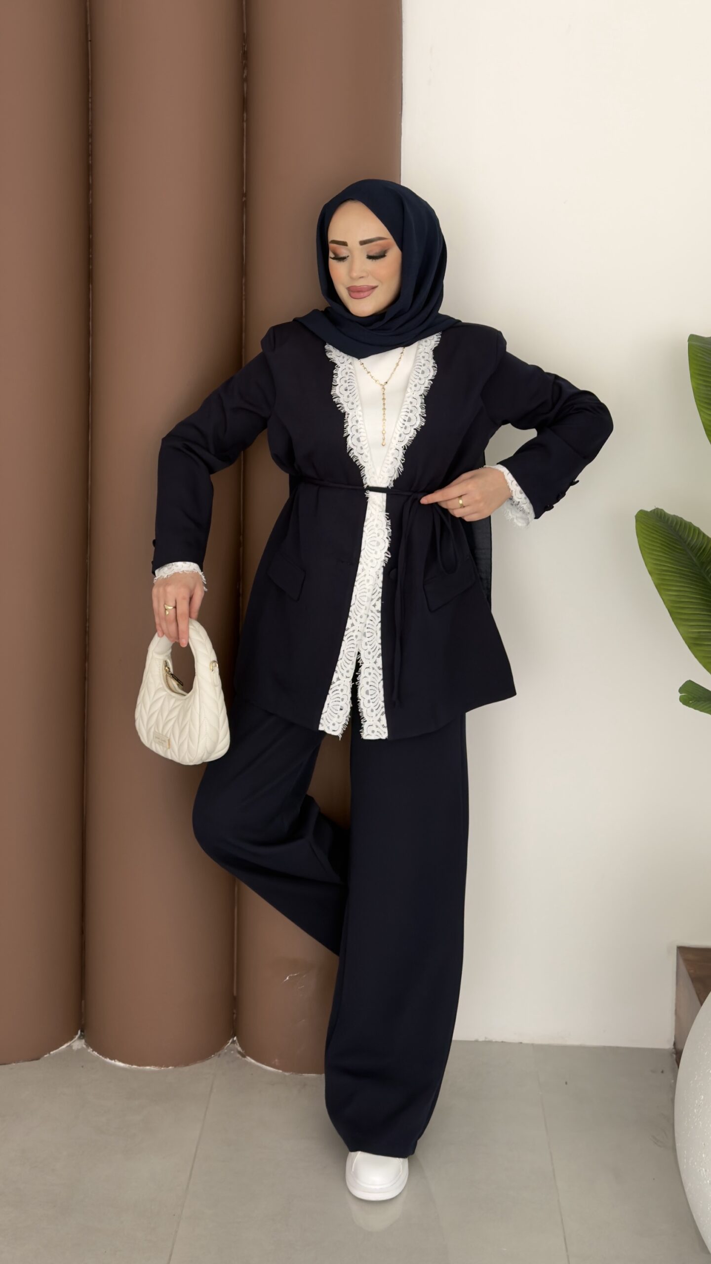 img_9293 Tylor Dantelli Dabıl İkili Takım - Lacivert - Görsel 1