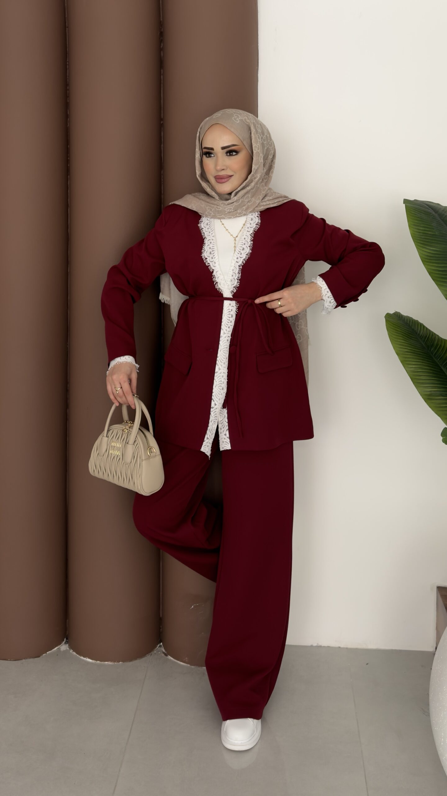 img_9312 Tylor Dantelli Dabıl İkili Takım - Bordo - Görsel 1