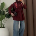 Nervürlü Poplin Gömlek - Bordo