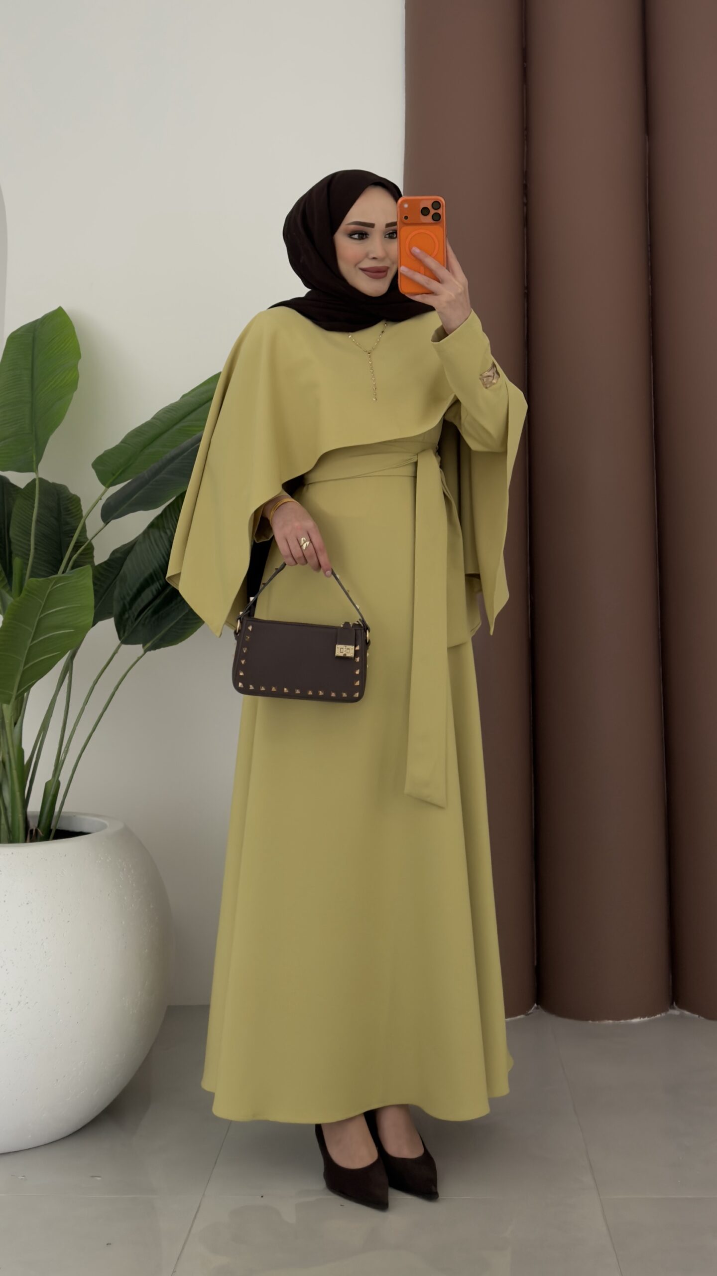 img_9649 Noir Pelerin Elbise - Yağyeşil - Görsel 1