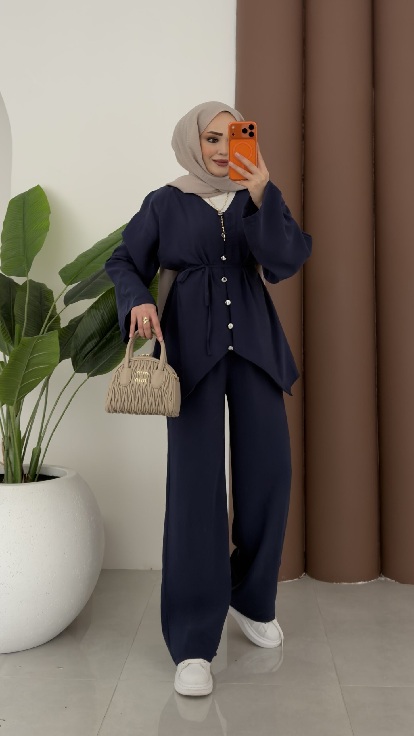 img_9723 Düğmeli Modal İkili Takım - Lacivert - Görsel 1