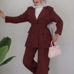 Linen Premium Keten İkili Takım - Mürdüm