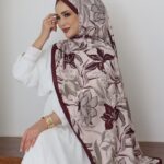 MNB Flowers Pamuk Şal - Mürdüm - Bej