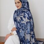 MNB Flowers Pamuk Şal - Lacivert
