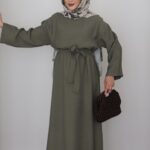 Marakeş Kuşaklı Elbise - Haki