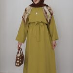 Marakeş Kuşaklı Elbise - Olive