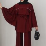 Çakım Taşlı Pancho İkili Takım - Bordo
