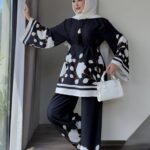 Natalia Desenli İkili Takım - Siyah