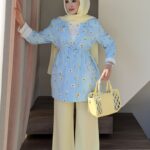 Çiçek Desenli Blazer Ceket  - Mavi
