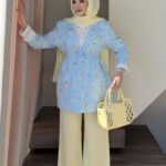 Çiçek Desenli Blazer Ceket  - Mavi