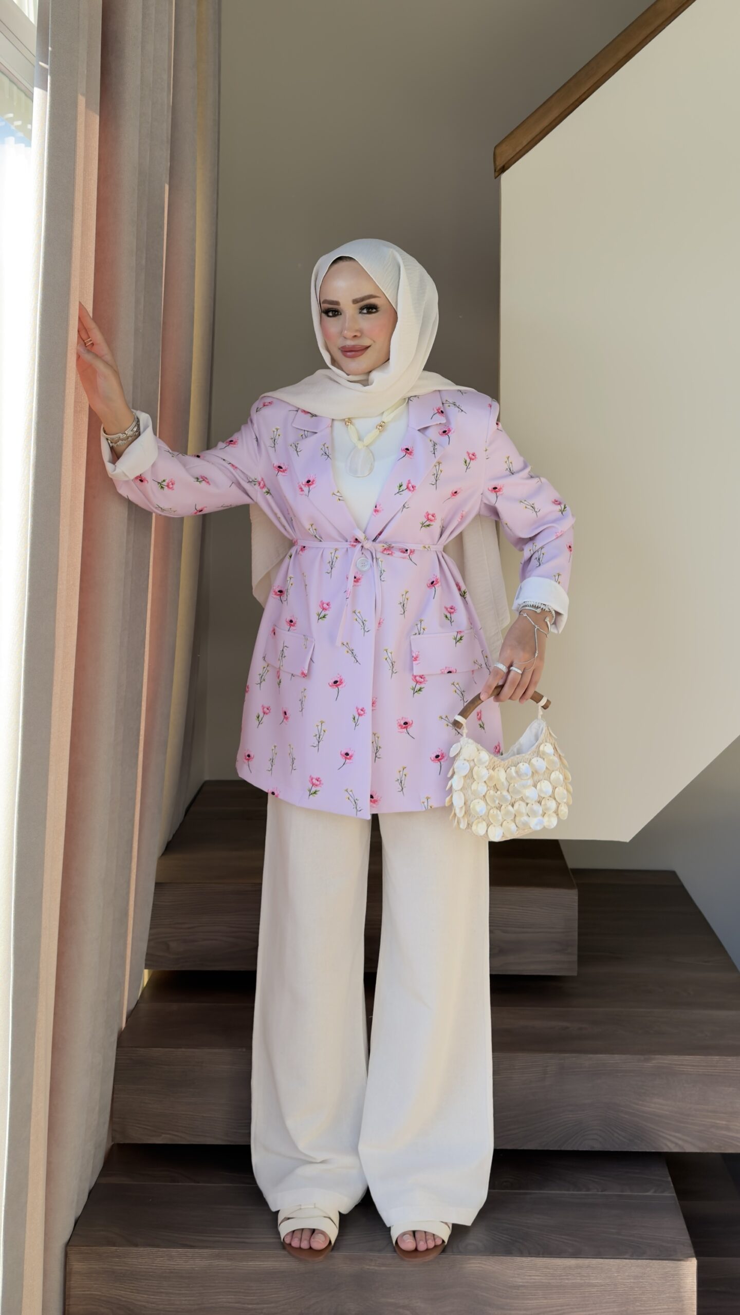img_0107 Çiçek Desenli Blazer Ceket - Lila - Görsel 1
