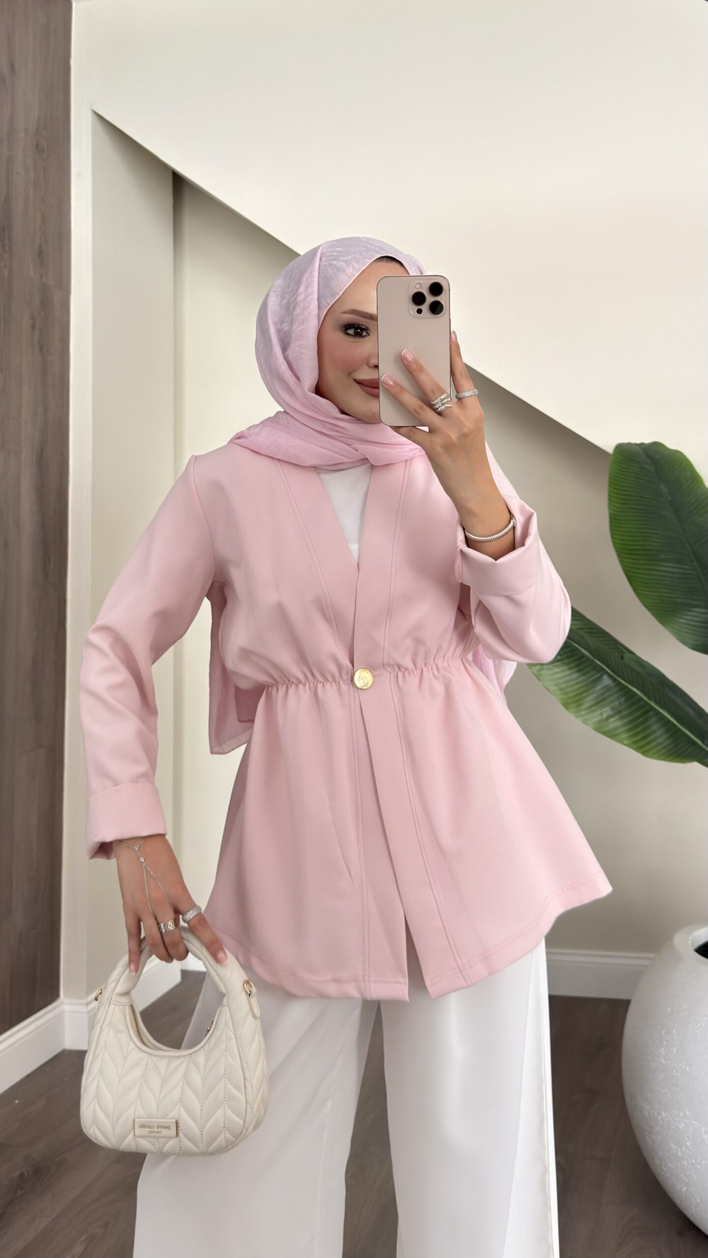 img_0929 Tek Düğmeli Dabıl Ceket - Pembe - Görsel 1