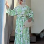 Palmiye Desenli Yırtmaçlı Takım - Yeşil