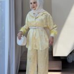 Talia Saten Desenli Tüylü İkili Takım - Sarı