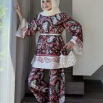 Etnika Desen Saten İkili Takım - Bordo