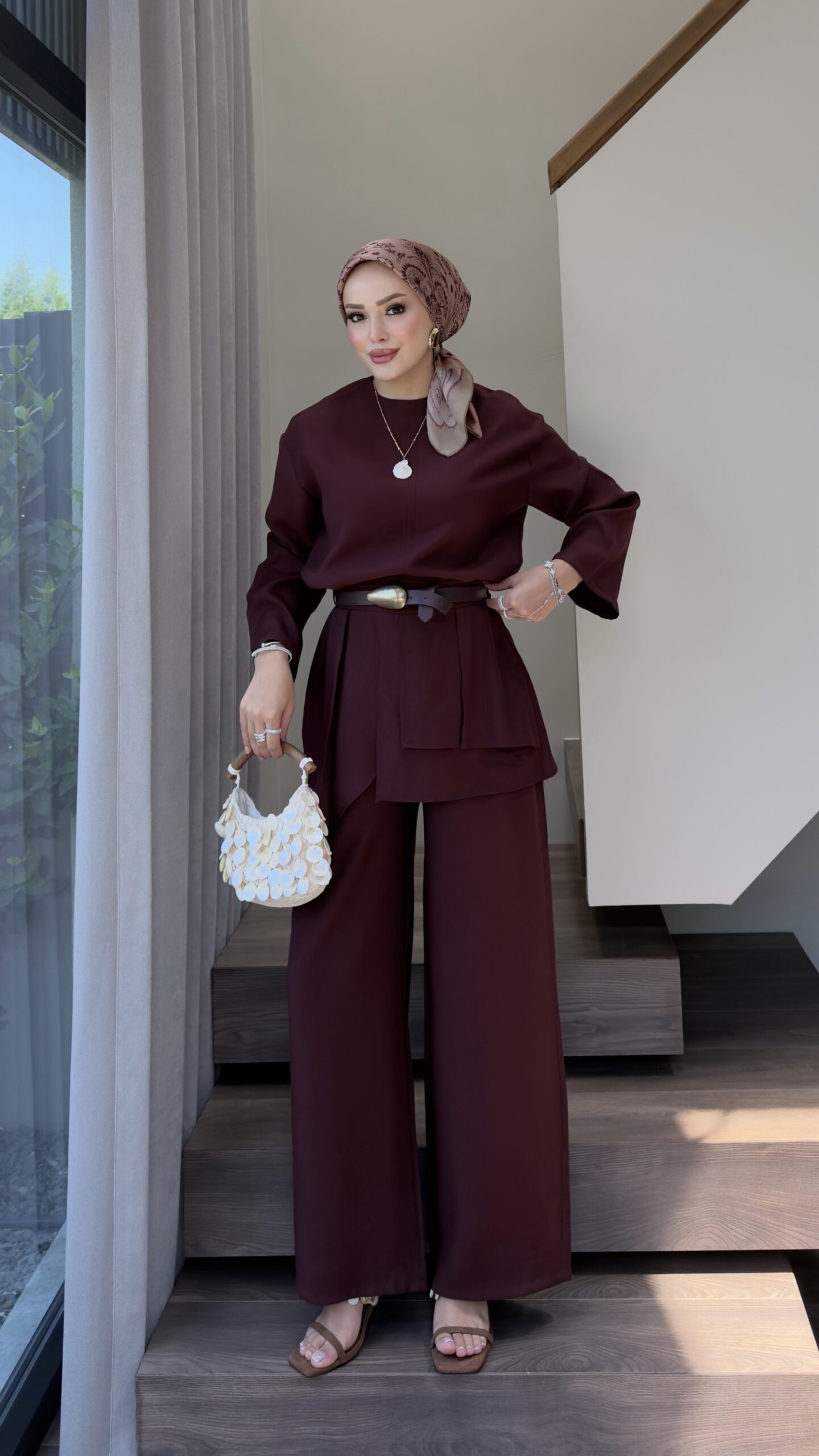 img_3656 Herwes Kemerli Tunik Takım - Bordo - Görsel 1