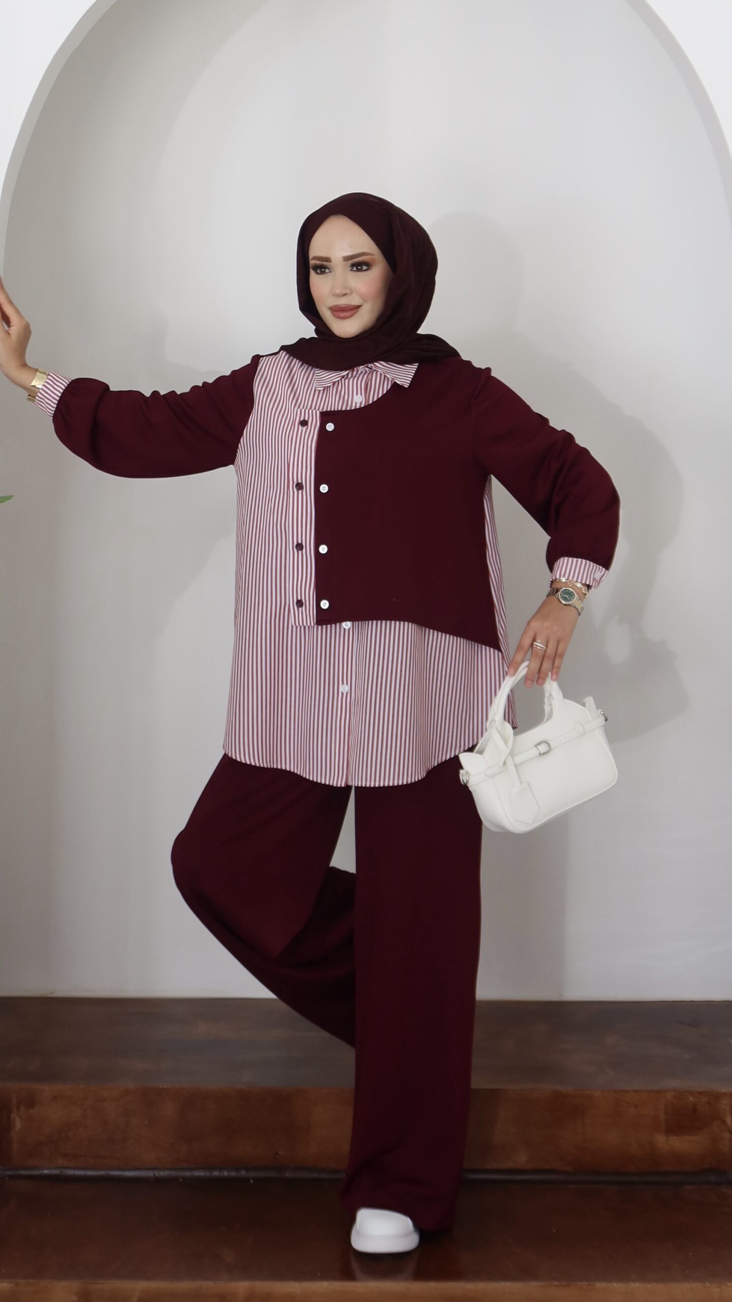 img_6677 Garny Shirt Twist Muadil İkili Takım - Bordo - Görsel 1