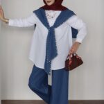 Marjin Çakım Taşlı Denim İkili Takım - Koyu Mavi