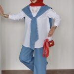 Marjin Çakım Taşlı Denim İkili Takım - Açık Mavi