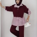 Quizi Çizgili Oysh İkili Takım - Bordo