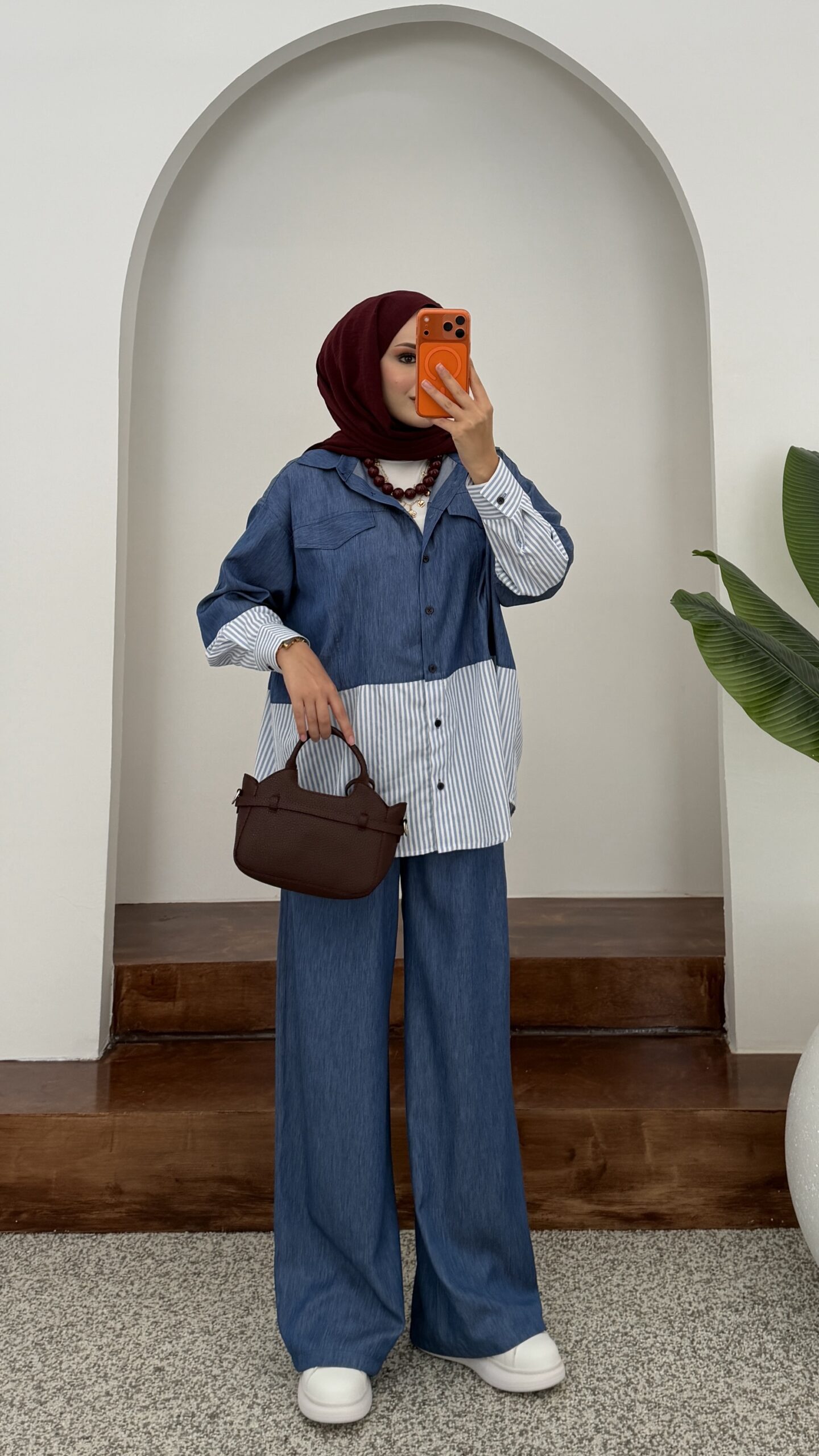 img_7702-2 Core Çizgili Denim İkili Takım - Görsel 1