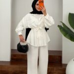 Fermuarlı Cepli İkili Takım - Beyaz