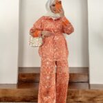 Talia Saten Desenli Tüylü İkili Takım - Turuncu